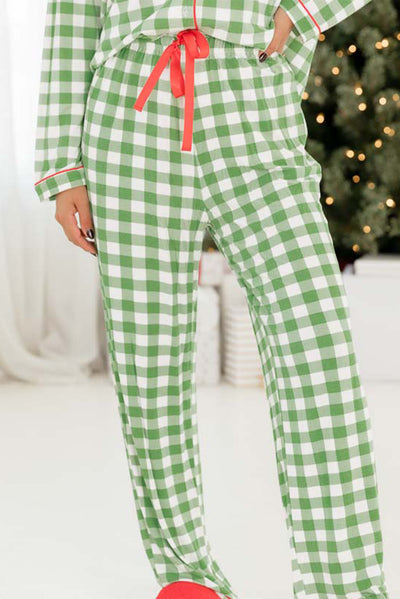 Light Green Christmas Plaid Print Shirt and Pants Pajama Set-Loungewear & Sleepwear/Sleepwear-MomFashion