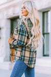 Brown Plaid Color Block Buttoned Shirt with Pockets-Tops-MomFashion