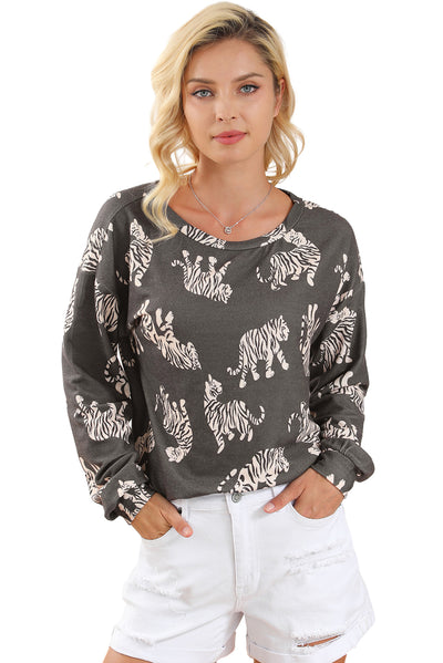 Lively Tiger Print Casual Sweatshirt-Tops-MomFashion