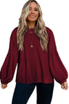 Red Dahlia Plus Size Balloon Sleeve Textured Knit Top-Plus Size-MomFashion