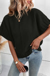 Black Mock Neck Batwing Short Sleeve Knit Sweater-Tops-MomFashion