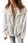 White Button Flap Pocket Spread Collar Fleece Jacket-Outerwear-MomFashion