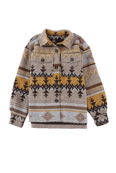 Brown Western Aztec Print Jacket-Outerwear-MomFashion