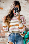 Multicolor Striped Hollowed Knitted Loose Sweater-Tops-MomFashion