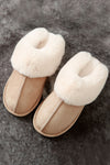 Khaki Cut and Sew Faux Suede Plush Lined Slippers-Shoes & Bags-MomFashion