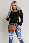 Black Lace Crochet V Neck Long Sleeve Top-Tops-MomFashion