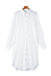 White Striped Crinkle Button Front Cover Up Shirt Dress-Swimwear-MomFashion