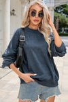 Sky Blue Drop Shoulder Crew Neck Pullover Sweatshirt-Tops-MomFashion