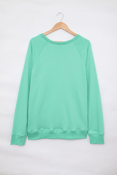 Green French Terry Cotton Blend Pullover Sweatshirt-Tops-MomFashion