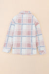 Multicolor Checker Print Turn Down Collar Sherpa Shacket-Outerwear-MomFashion