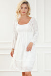 White Jacquard Square Neck Bubble Sleeve Dress-Dresses-MomFashion