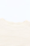 White Buttoned Shoulder Drop Shoulder Striped Sweater-Tops-MomFashion