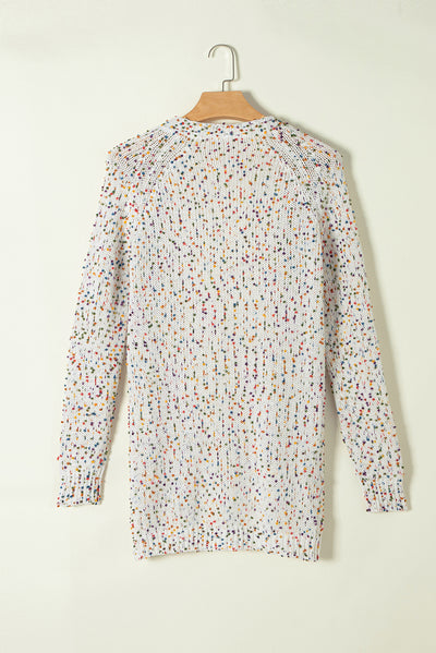 White Rainbow Popcorn Speckles Open Front Cardigan-Tops-MomFashion