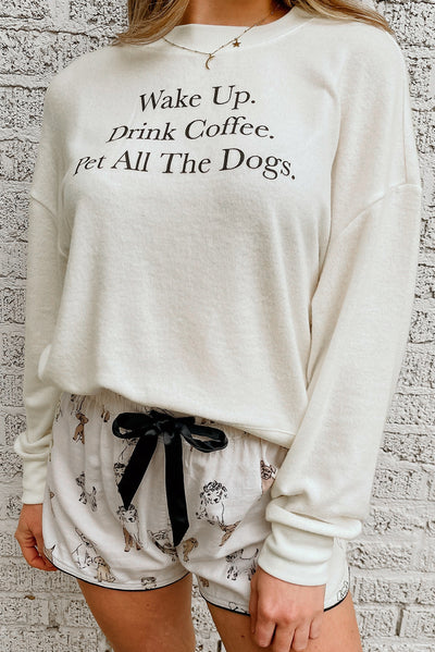 White Long Sleeve Letters Pullover and Animal Shorts Lounge Set-Loungewear-MomFashion