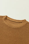 Brown Slouchy Textured Knit Loose Sweater-Tops-MomFashion