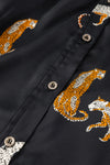 Black Cheetah Animal Print Button Up Satin Shirt-Tops-MomFashion