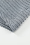 Gray Horizontal Rib Knitted Open Front Hooded Cardigan-Tops-MomFashion