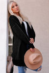 Black Plaid Knitted Long Open Front Cardigan-Tops-MomFashion