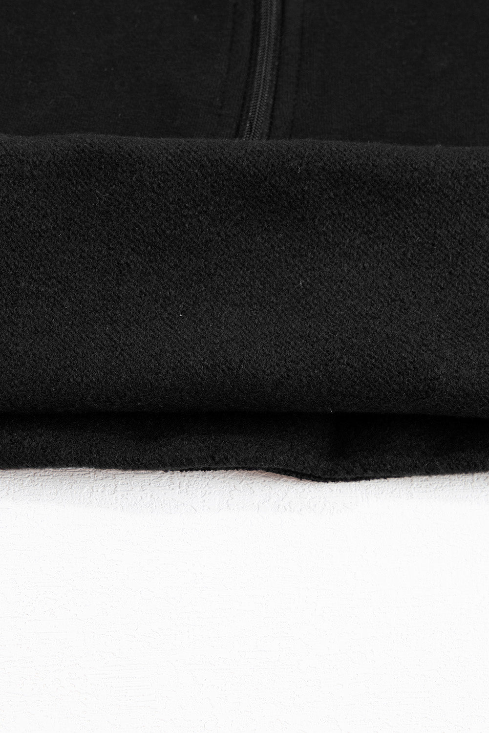 Black Zip Up Stand Collar Ribbed Thumbhole Sleeve Sweatshirt-Tops-MomFashion