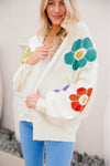 White Flower Jacquared Bubble Sleeve Open Cardigan-Tops-MomFashion