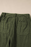 Green High Waist Square Pockets Corduroy Pants-Bottoms-MomFashion