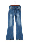 Sky Blue Medium Wash High Rise Flare Jeans-Bottoms-MomFashion