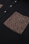 Black Contrast Leopard Denim Jacket-Outerwear-MomFashion