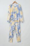 Multicolor Tie Dye Henley Top and Drawstring Pants Outfit-Loungewear-MomFashion