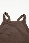 Brown Ribbed Knit 3pcs Sports Set-Activewear-MomFashion