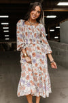 Multicolor Floral Smocked Long Sleeve Pocketed Dress-Dresses-MomFashion