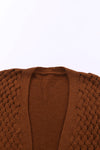 Brown Open Front Woven Texture Knitted Cardigan with Pockets-Tops-MomFashion