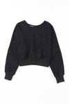 Black Acid Wash V-shape Open Back Sweatshirt-Tops-MomFashion