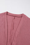 Mineral Red Solid Color Waffle Knit Cardigan with Pocket-Sweaters & Cardigans/Cardigans-MomFashion