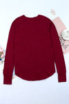 Red Solid Crew Neck Long Sleeve Top-Tops-MomFashion