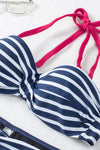 Blue Halter Bandeau Striped Bikini-Swimwear-MomFashion