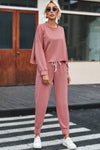 Pink Solid Sport Boxy Fit Pullover & Pants Outfit-Loungewear-MomFashion