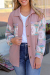 Pink Toltec Corduroy Contrast Shacket-Outerwear-MomFashion