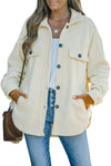 Beige Turn Down Collar Buttoned Shirt Jacket-Outerwear-MomFashion