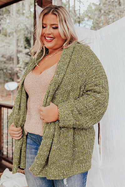 Sage Green Open Front Knit Plus Size Cozy Cardigan-Plus Size-MomFashion