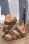 Brown Braided Detail Criss Cross Platform Slippers-Shoes & Bags-MomFashion