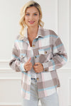 Pale Khaki Plaid Big Flap Pocket Amber Button Shacket-Outerwear-MomFashion