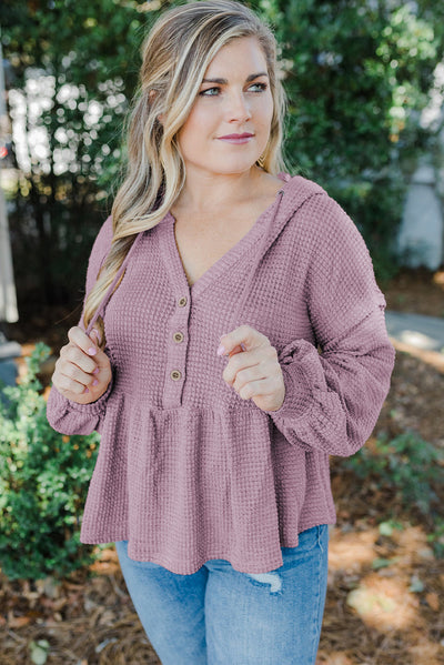 Plus Size Hooded Waffle Knit Top-Plus Size-MomFashion