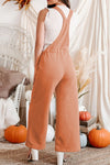 Orange Pocketed Drawstring Wide Leg Overalls-Bottoms-MomFashion