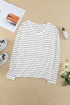 Striped V Neck Long Sleeve Top-Tops-MomFashion