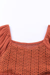 Brown Textured Front Crochet Babydoll Dress-Dresses-MomFashion