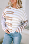 Stripe Blocked Drop Shoulder Slouchy Sweater-Tops-MomFashion