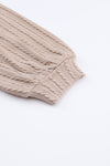 Khaki Knitted Jacquard V Neck Lantern Sleeve Top-Tops-MomFashion