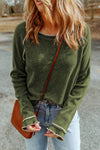 Green Textured Round Neck Long Sleeve Top-Tops-MomFashion