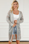 khaki Hollowed Mix Pattern Knitted Long Sweater Cardigan-Tops-MomFashion