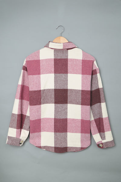 Plaid Color Block Buttoned Long Sleeve Jacket with Pocket-Outerwear-MomFashion